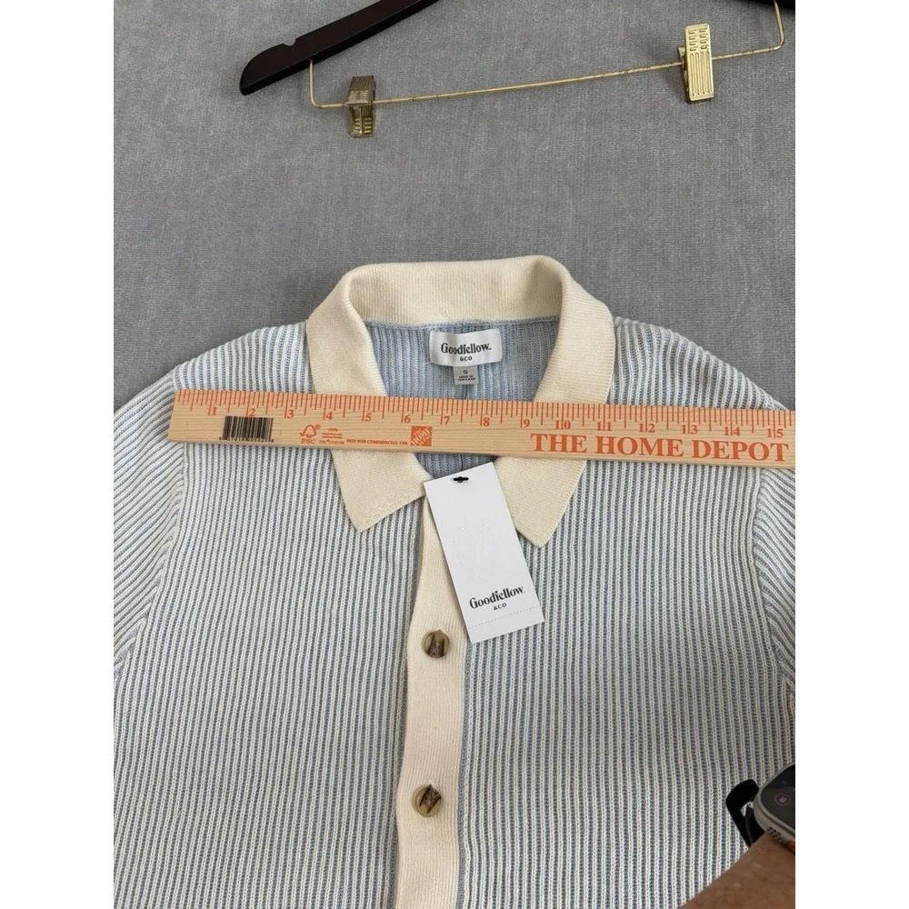Goodfellow & Co Men's S Rib Knit Button Sweater Blue Ivory NWT